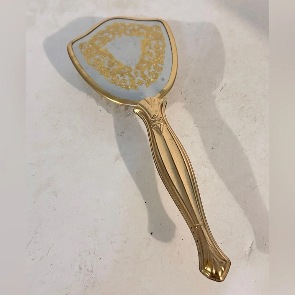 Vintage Gold Tone Silver Tone Acrylic Hair Brush 10”